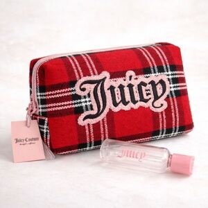 NWT Juicy Couture Red Tartan Plaid Cosmetic Makeup Bag Travel Toiletry Case
